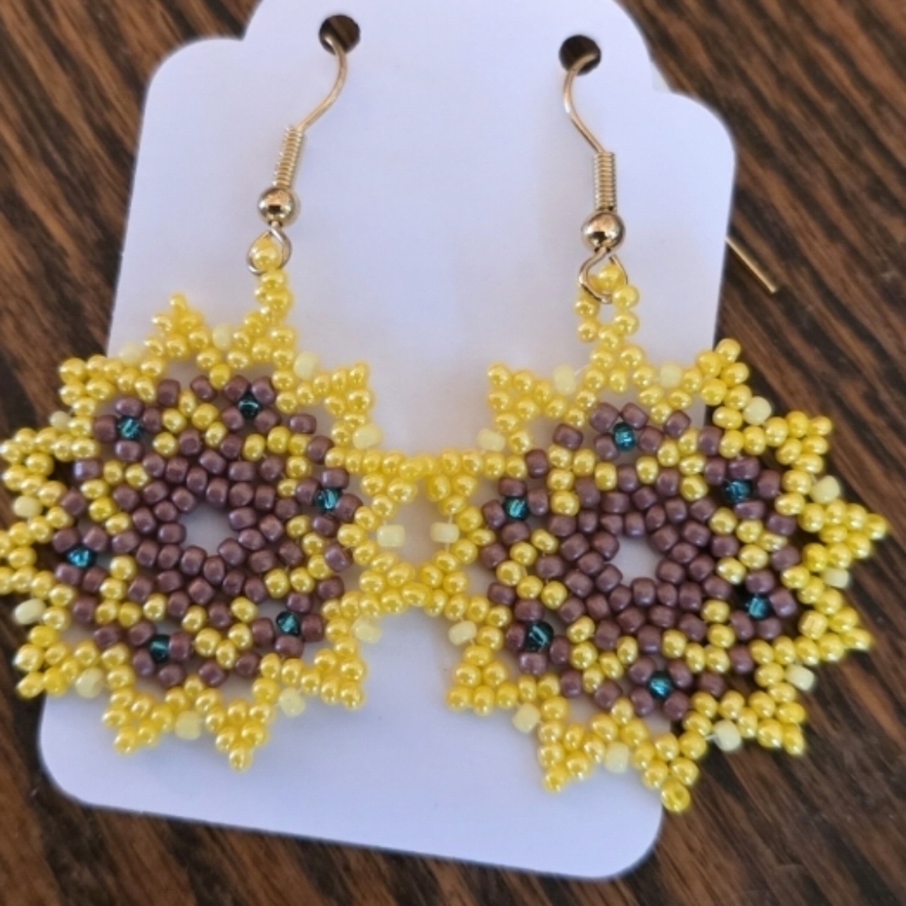 Sunflower Hand Beaded Earrings